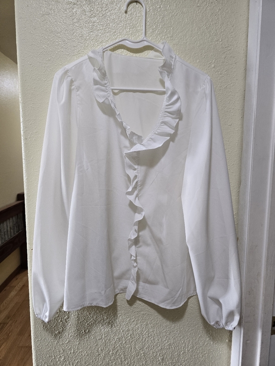 Tops - White Ruffle V-Neck Long-Sleeve Women's Top